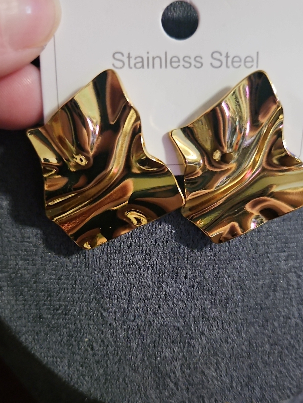 Gold Stainless Steel Sculpted Wave Stud Earrings - Women Accessories